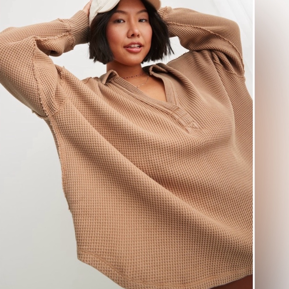 Cozy Tan Waffle Knit Sweater